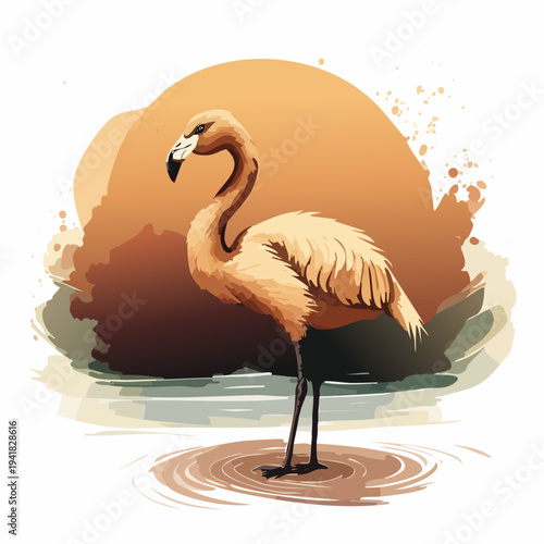 Flamingo Standing Alone in Water.