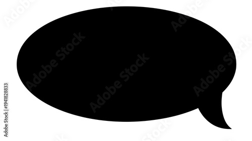 A black speech bubble, perfect for representing dialogue, thoughts, or ideas. It stands out with its simple, yet effective design