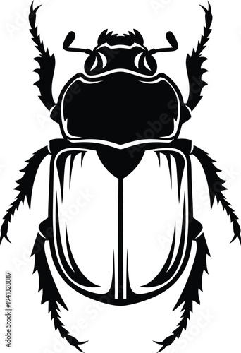 Scarab Beetle Silhouette Insect with Detailed Legs and Antennae for Entomology