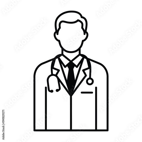Doctor with stethoscope wearing lab coat and tie professional medical icon