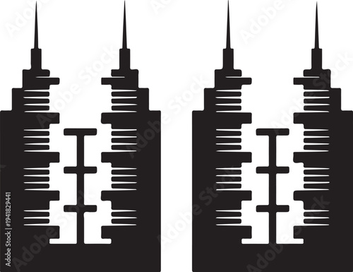 
Various architectural buildings and structures icon set Modern Skyscraper City Building Icon  collection representing urban life, commerce, government, and public services in a modern silhouette 