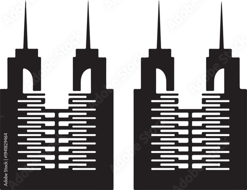 
Various architectural buildings and structures icon set Modern Skyscraper City Building Icon  collection representing urban life, commerce, government, and public services in a modern silhouette 