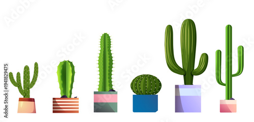 Cute little cacti and succulents in bright modern pots to decorate your home and office.