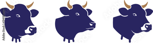 Cow head silhouette set vector