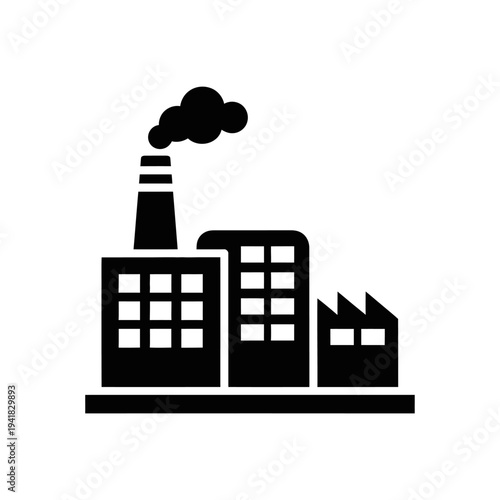 Industrial Factory Silhouette with Smoke Emission.