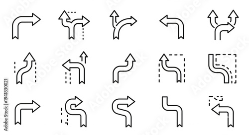 Directional Arrow Set - Navigational Icons for Wayfinding and Guidance.