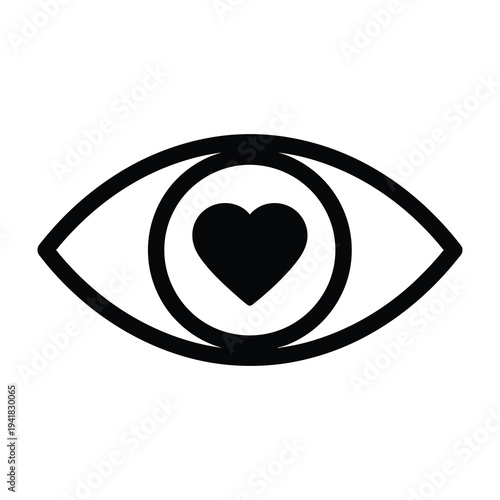 Eye symbol with heart inside love perception concept