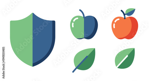 Vector Illustration of Shield Apples and Leaves.