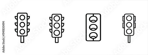 Traffic light and signal outline icon set featuring road lamp for transportation control and city street safety for navigation and more vector illustration or editable stroke
