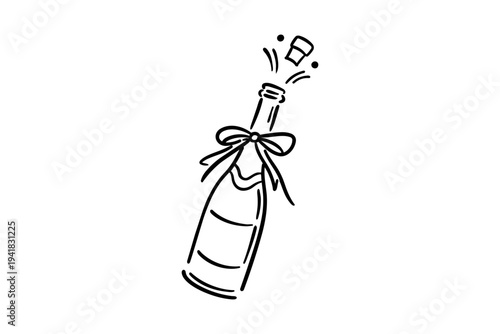 A black and white illustration of a champagne bottle Bachelorette Clipart Design