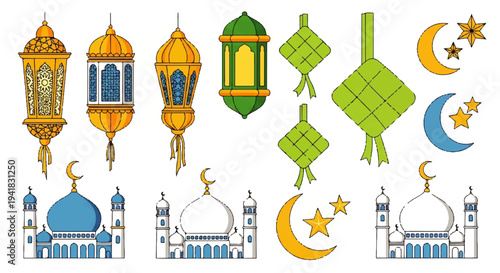 Ramadan Kareem Islamic Culture Symbols and Festive Decorations