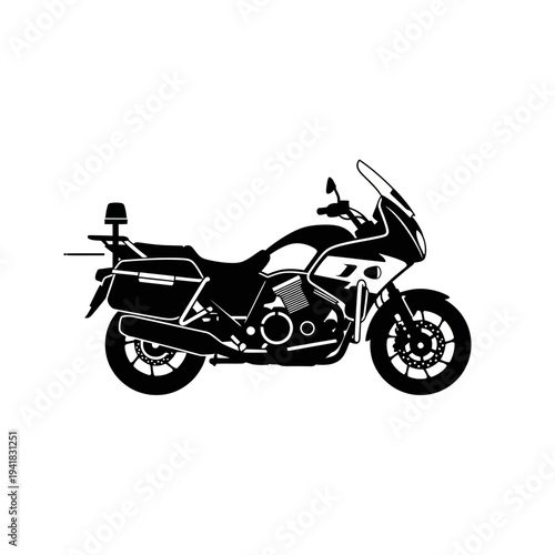 Silhouette of a touring motorcycle with storage.
