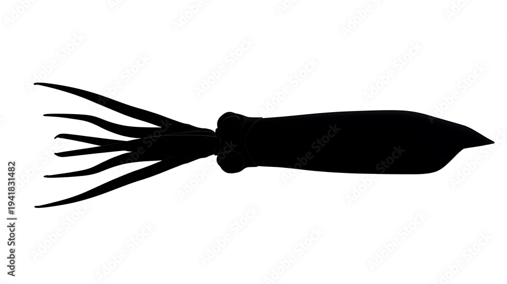 Obraz premium A black silhouette of a squid isolated on a plain background. Its tentacles are elegantly spread out