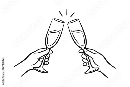 Two hands clinking champagne flutes in a celebratory toast Bachelorette Clipart Design