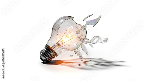 Shattered Light Bulb with Sparks and Smoke.