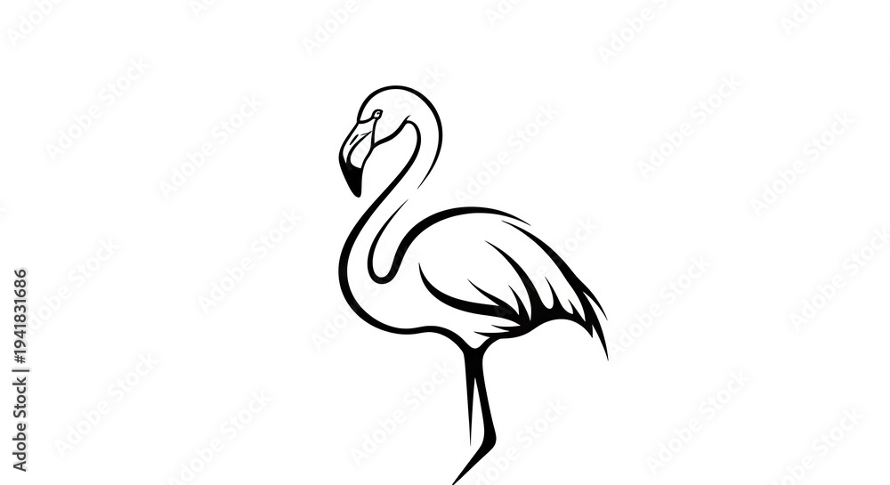 Naklejka premium Elegant black and white flamingo silhouette on white background