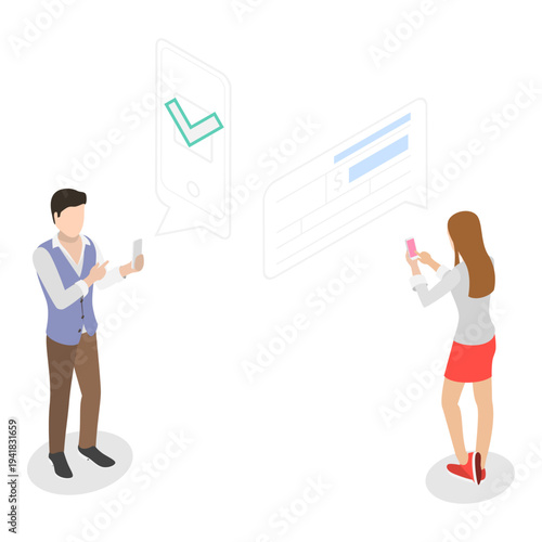 3D Isometric Flat Vector Illustration of Automated Money Transaction, Mobile Banking. Item 3