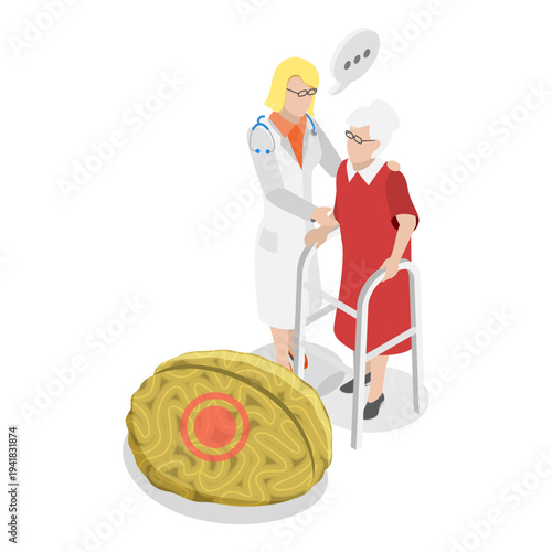 3D Isometric Flat Vector Illustration of Age Related Changes, Elderly Brain Activity Problems. Item 1