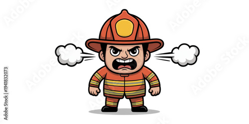 A determined firefighter in full gear with a focused expression and clenched fists Vector
