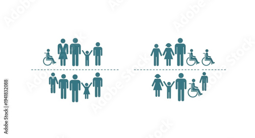 Diverse Families and Inclusion - Pictograms Representing Different Family Structures and Disability.