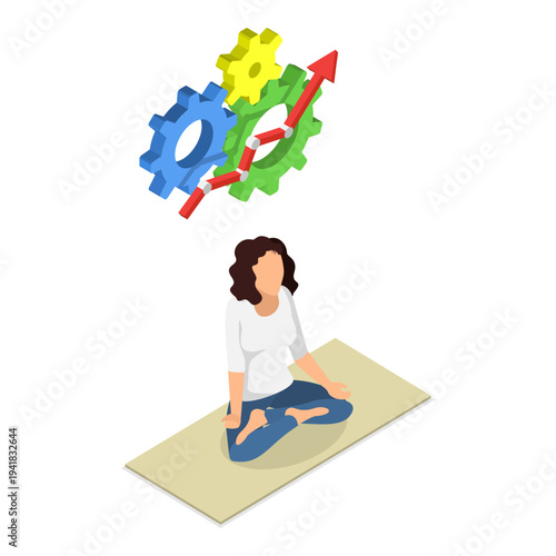 3D Isometric Flat Vector Illustration of Harmony and Relaxation, Benefits And Positive Aspects Of Transcendental Meditation. Item 2