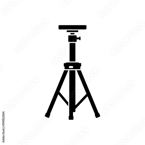 Silhouette of a sturdy and adjustable tripod stand.