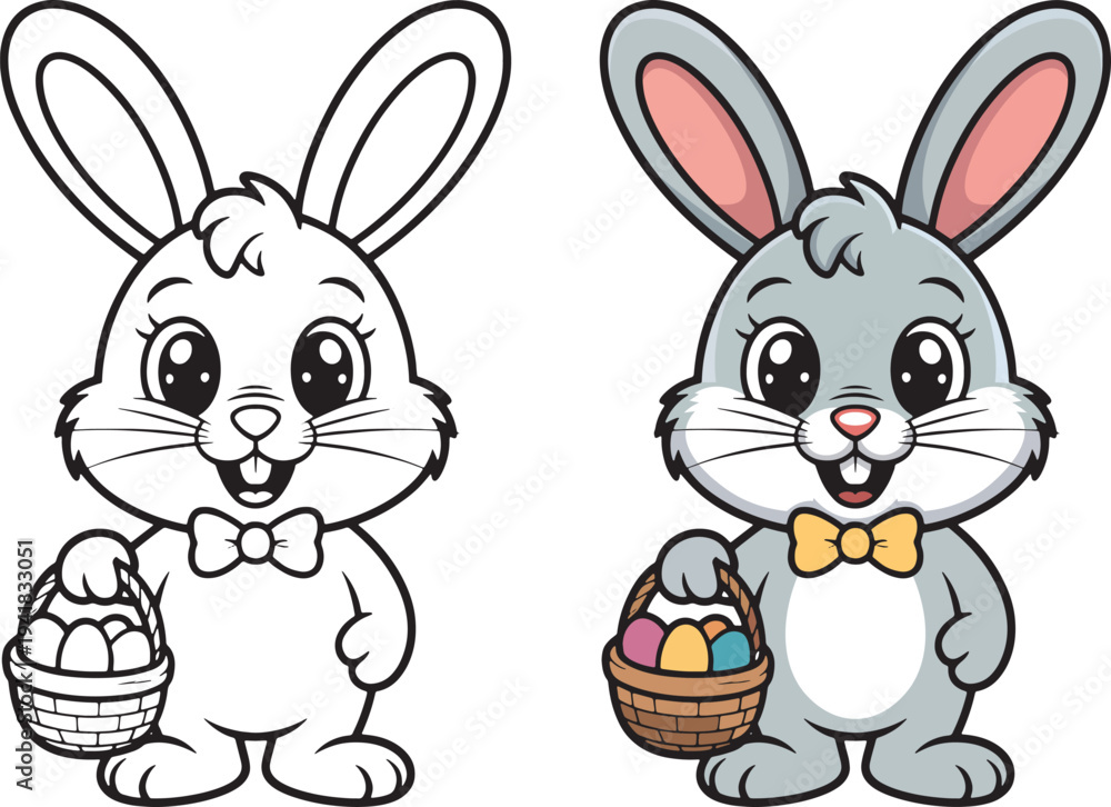 Obraz premium Cute Easter Bunny Couple with Basket Illustration