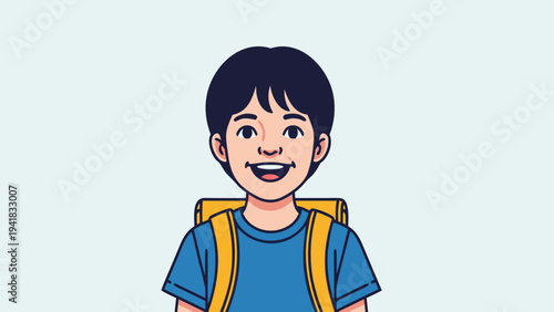 A joyful young boy with a backpack, ready for an adventure and learning