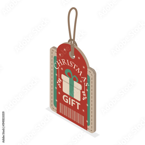 3D Isometric Flat Vector Illustration of Winter Holiday Decoration, Set Of Vintage Christmas Tags With String, Textured Paper - Retail, Sale, And Discount Theme. Item 2