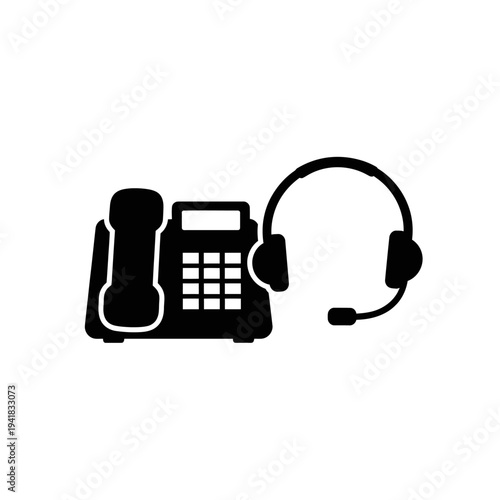 Telephone and Headset - Customer Service Icon.