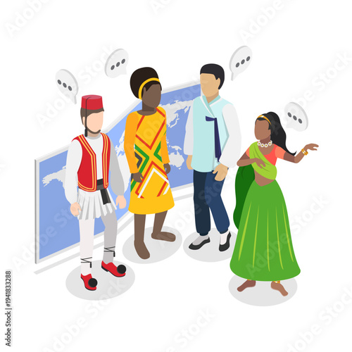 3D Isometric Flat Vector Illustration of Human Diversity, Community Diverse Culture. Item 1