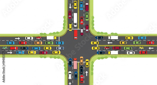 Aerial View of Heavy Traffic at Intersection.