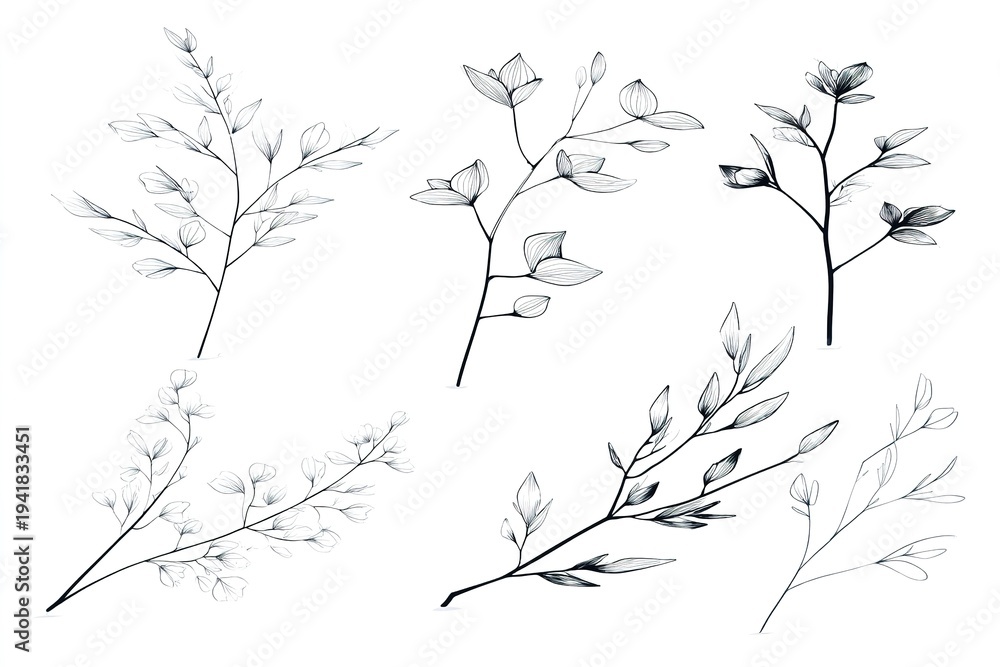 Obraz premium Distinct Trees in Black and White Line Art Style