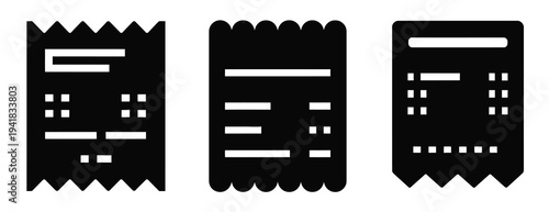 Collection of Shopping Receipt Silhouette Icon Vector Set, professional vector pack showing receipt icons, shopping records, and financial transaction symbols, scalable graphics 