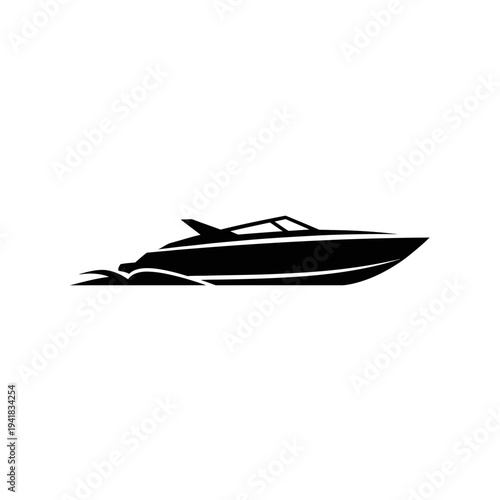 Sleek speedboat silhouette gliding across the water.