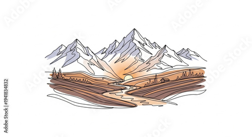 Majestic Mountain Range with Snow-Capped Peaks and Scenic Landscape.