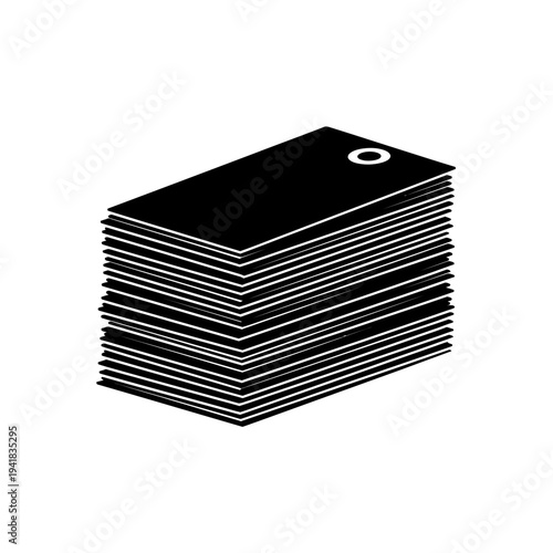 Stack of black tags with hole punch design.
