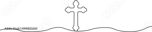 A white cross with a wavy border design on a plain background. Vector