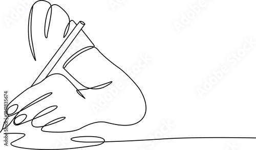 A detailed sketch of a hand holding a pen, poised to write on a blank surface. Vector