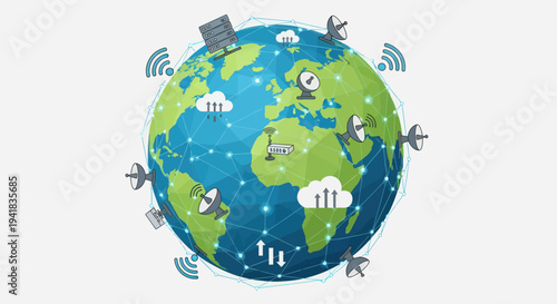Global Network Connectivity Illustrating Earth with Digital Connections and Satellites.