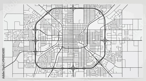 Abstract Minimalist City Map Graphic Design with Architectural Street Plan and Urban Grid Layout on White Background
