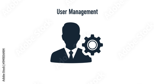 User Management Icon with Person Silhouette and Gear Symbol.
