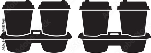 Silhouette icons of coffee cups in a holder
