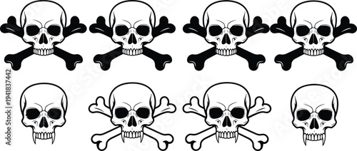 Black Minimalist Warning Symbols Set Featuring Skull Crossbones, Exclamation Marks, Prohibited Signs, and Falling Man Pictograms for Workplace Safety, Hazard Alerts, and Signage