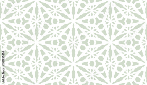 Abstract vector geometric seamless pattern. Pale green color floral lattice, weave, grid, mesh. Winter frosty texture. Elegant ornamental background. Allover design for fabric, print, wallpaper, decor