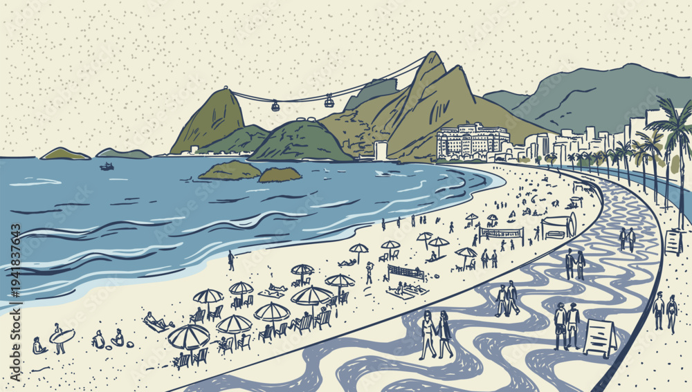 Fototapeta premium Copacabana beach. Vector handdrawn illustration