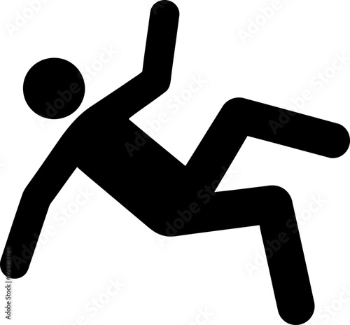 Person falling down icon. Warning symbol for slippery surface or danger. Simple black pictogram vector illustration for sign, poster