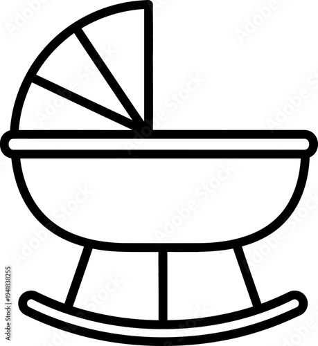 Baby bassinet rocking cradle icon. Infant sleeping bed symbol. Newborn baby care concept. Vector line illustration for nursery, birth, growth