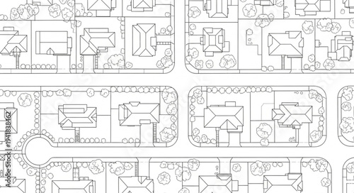 Detailed Architectural Plan of a Residential Neighborhood Layout.