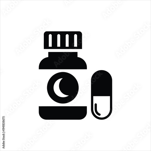 Sleep Aid Pills Bottle with Moon Symbol and Capsule Healthcare Concept Isolated on white background